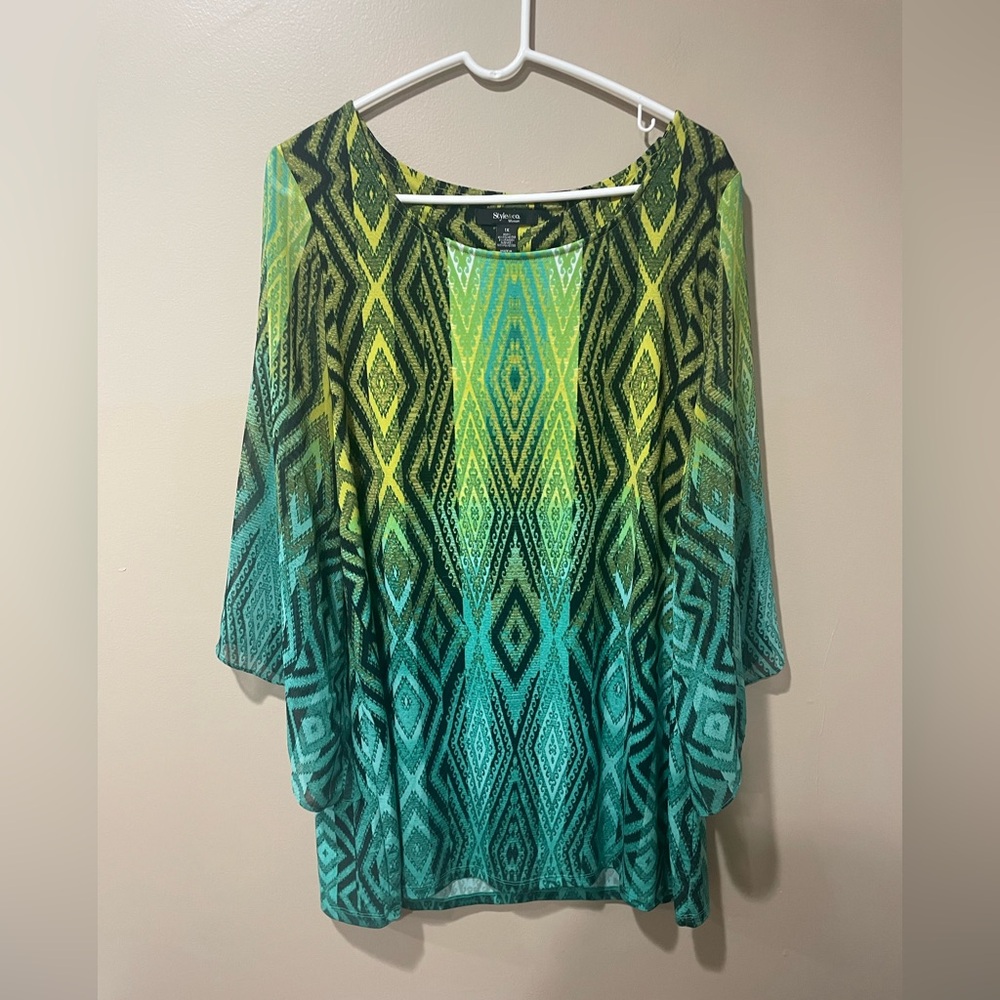 Style & Co. Green and Yellow Patterned Tunic